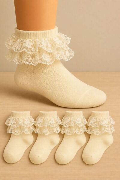 tibo 4 Pairs of Soft Lace Seamless Girls' Socks