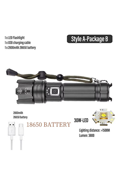 Choice L5 A- حزمة B مصباح يدوي LED فائق السطوع قابل لإعادة الشحن عبر USB مع م...