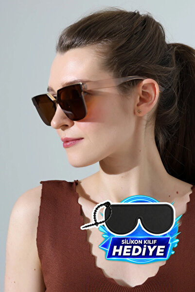 MİLANO KORS Women's Brown Glass Brown Frame Oversize Sunglasses