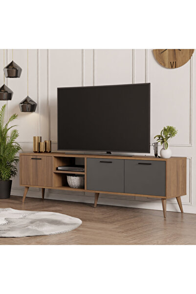 Mezza 1581 Eksen 180 Cm (AHŞAP AYAKLI) Tv Ünitesi Ürgüp - Antrasit