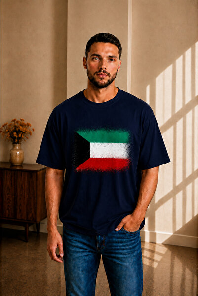 sngl tekstil Men's Oversized Kuwait Flag Printed Short Sleeve T-Shirt S m L X...