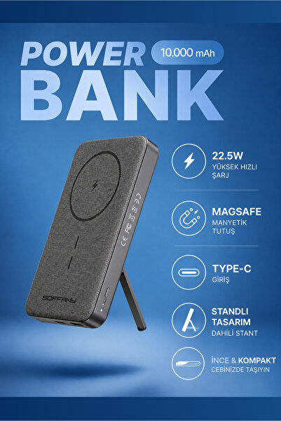 Soffany 22.5W Hızlı Şarj PD Magsafe Powerbank 10000 mAh Slim Hızlı Taşınabilir