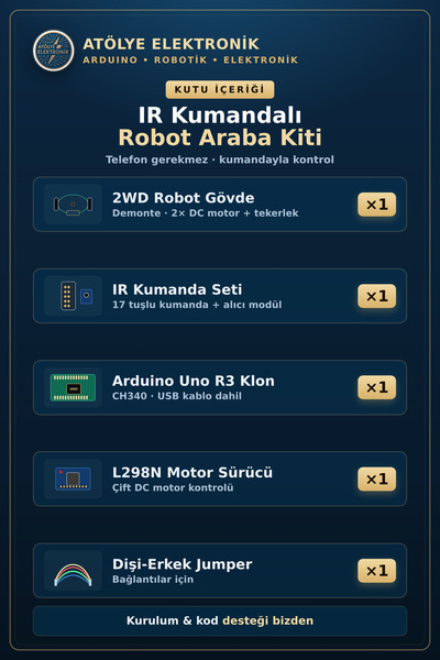 Genel Markalar IR Kumandalı Robot Araba Kiti (2WD + Arduino + Motor Sürücü + Kumanda) - Jumper Kablo Hediyeli