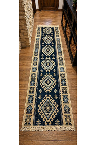 Horecahome Covor tradițional din bumbac, cu doua fete, 60x180 cm, albastru