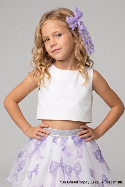Le Mabelle Ecru Satin Sleeveless Girls' Crop Top
