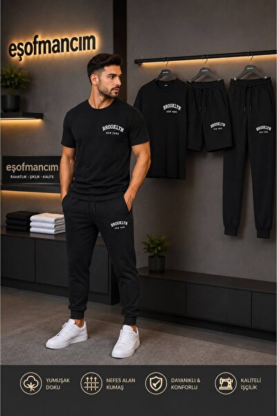 Eşofmancım Erkek mevsimlik 3'lü set baskılı alt üst takım