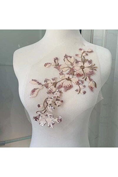 Choice5 09-shrimp color 28*16CM 3d Flower Sequin Embroidery Fabric Lace Appli...