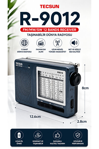 ULTRATEKNO TECSUN R-9012 Taşınabilir Analog Radyo Kısa Dalga FM Stereo Alıcı 12 Bantlı Dünya Radyosu