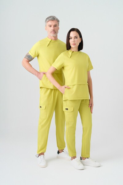 ÇİZGİ MEDİKAL Neon Green Zero Best Lycra Scrubs Suit Two-Way Stretch Fabric D...