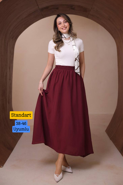 Mogi Butik تنورة نسائية أساسية بخصر مطاطي قماش مودال منسوج 3193