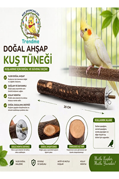 UniqBirdToys Trendme Doğal Papağan Kuş Tüneği 20 Cm (SULTAN, PARAKET)