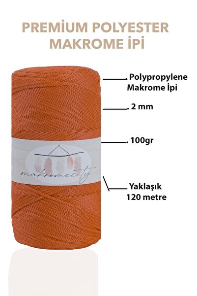 Makromecity Premium 100 Gr Polyester Makrome Ipi Turuncu 2mm - 120 M Supla Ip Ve Çanta Ipliği