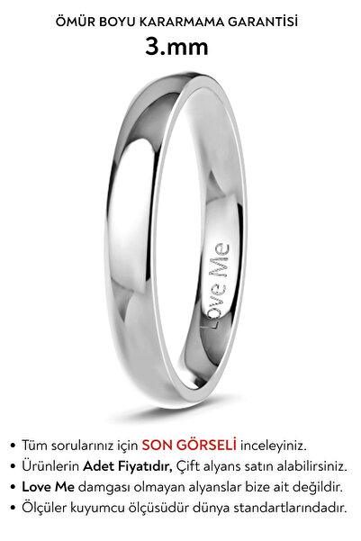 Love Me 3mm Asla Kararmaz Mücevher Kalitesinde Bombeli Parlak Beyaz Renk Unis...
