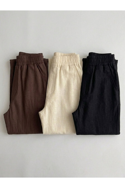 DİVERSİ Erkek Yazlık Beli Lastikli 3 Lü Rahat Kalıp Baggy Keten Pantolon