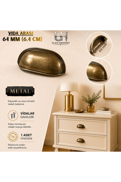 Ulaş Hırdavat Metal Çanak Kulp Antik Tas Midye Kulbu Modern Retro Rustik Dola...