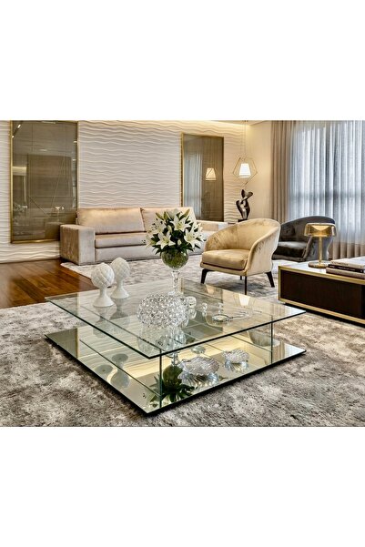LUXURY VİLLA LUXURY AYNALI ÜSTÜ CAMLI ORTA SEHPA 100X100 YÜKSEKLİK 30 CM