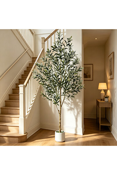 BESTONE 182cm Artificial Olive Tree, Faux Plant with Natural Trunk & Fruits -...