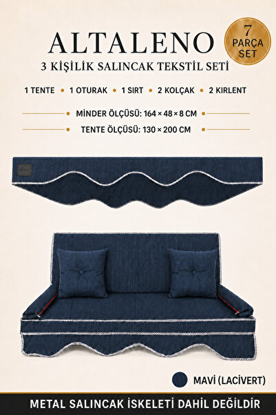 zishtekstil ALTALENO Mavi 3 Kişilik 164×48 cm Süngerli Bahçe Balkon Salıncak ...
