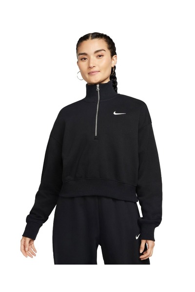 Nike W NSW PHNX FLC QZ CROP DQ5767-010 Μαύρο
