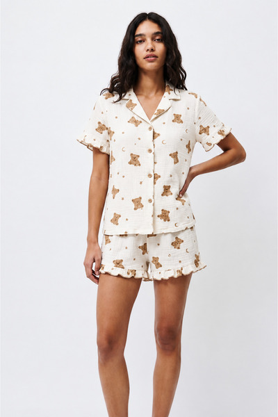 FİT WOMEN Women's Patterned Trendy Snow White Pajama Set