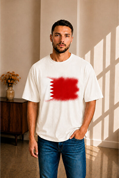sngl tekstil Men's Oversized Bahrain Flag Printed Short Sleeve T-Shirt S m L ...