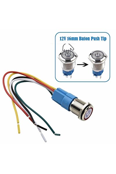 Alkatronik 16mm Ledli Kablolu Push Tip Metal Button 12v 16mm 1no 1nc Spdt On ...