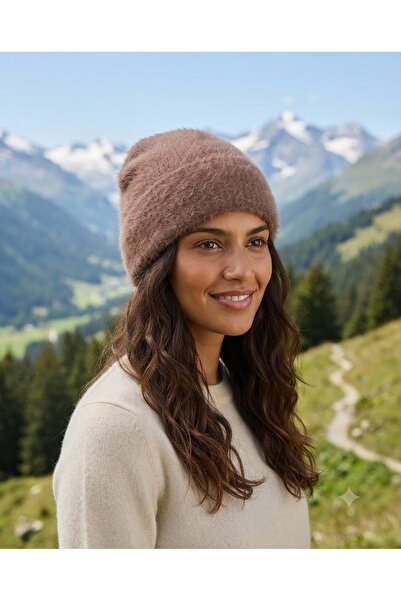 Fonem Unisex Yusa Beanie Fo 2780 Light Brown Soft Textured, Plain Patterned a...