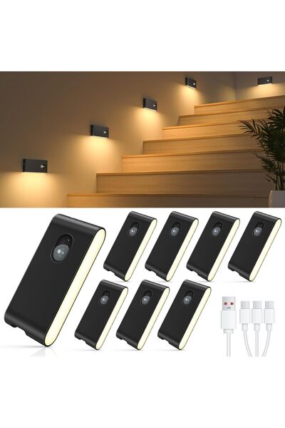 Choice Black 8PCS WILLED Motion Sensor Wireless Stair Lights Indoor Battery R...