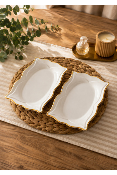 FBE HOME Tulip Serving Plate, Presentation Plate, Salad Plate 2 Pieces White ...