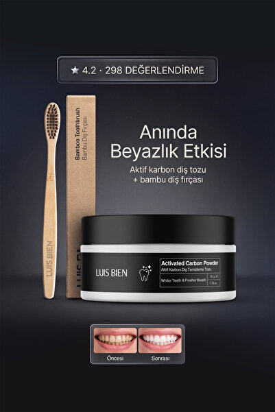 Luis Bien Aktif Karbon Diş Tozu 50 g + Bambu Diş Fırçası Seti – Diş Beyazlatm...