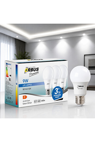 ORBUS Premium 9w Beyaz Led Ampul 3'lü Paket E27
