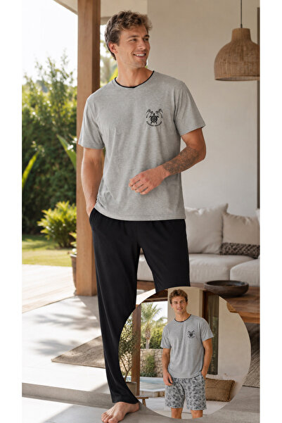 İpek Men's Triple Pajama Set - Shorts + Long Underwear
