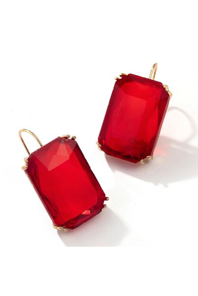 Choice Red Square Multicolor Glass Crystal Drop Earrings Fashion Geometric Tr...