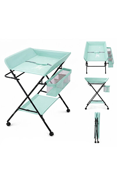 KIKIBEBE Portable Baby Changing Table with Storage Organizer & Wheels – Green