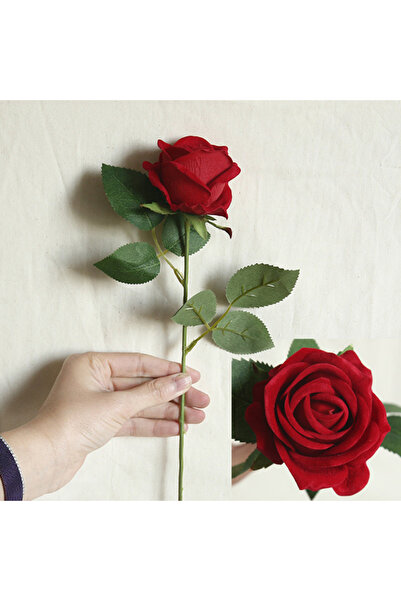Choice Red 5pc Artificial Flowers Silk Rose Long Branch Bouquet for Wedding H...