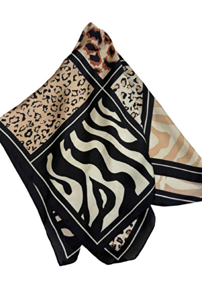 Axesoire 14831 Animal Desenli Siyah Bandana Fular 70x70 cm