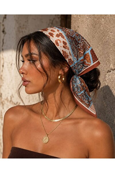Axesoire 12353 Etro Desenli Kiremit Saten Bandana Fular 50x50 cm