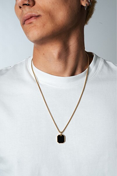 UKHWD SUPPLY 316L Steel Onyx Necklace Ka1165Al