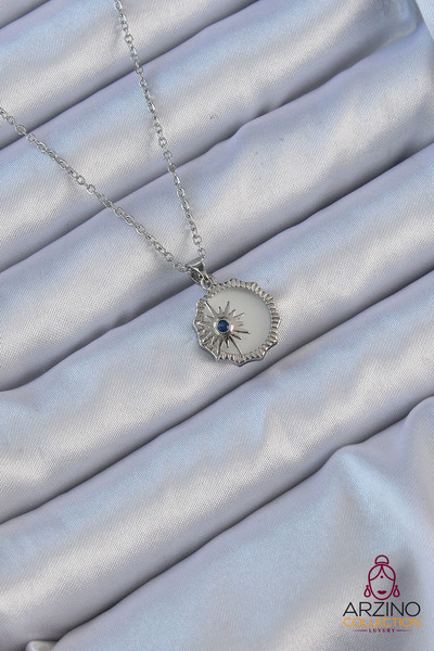 Generic Brand 316L Steel Silver Color Zircon Stone Enameled Polar Star Necklace