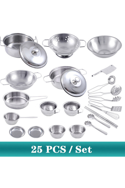 Choice 25PCS 25Pcs Children Stainless Steel Pretend Play Food Kitchen Cookwar...