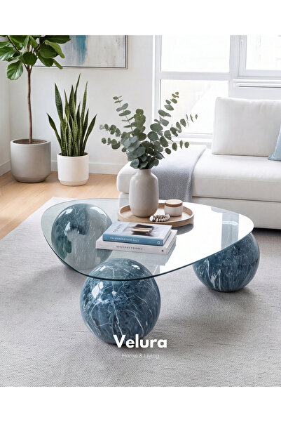 Velura Home & Living Modern Orta Sehpa & Küre Sehpa & Top Sehpa & Şeffaf Üçge...