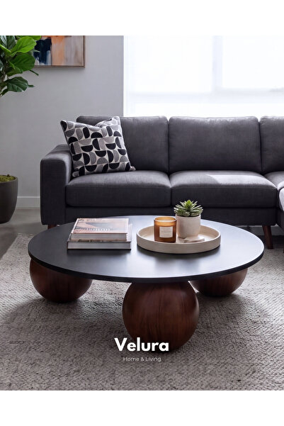 Velura Home & Living Modern Orta Sehpa & Küre Sehpa & Top Sehpa & Siyah Yuvar...
