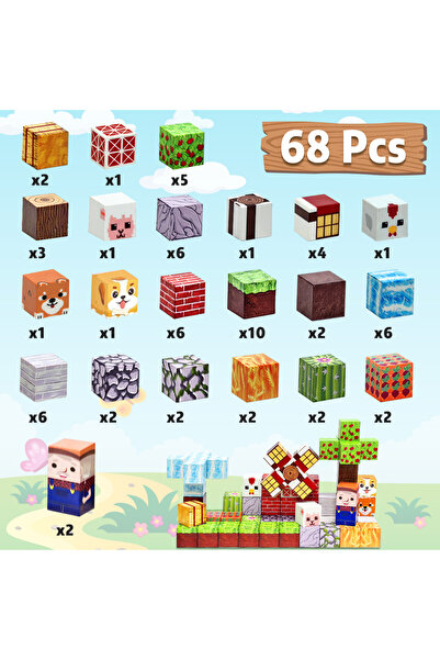 Choice1 68PCS Magnetic Building Blocks Farm For Kids Boys Girls Ages 3+ Magne...