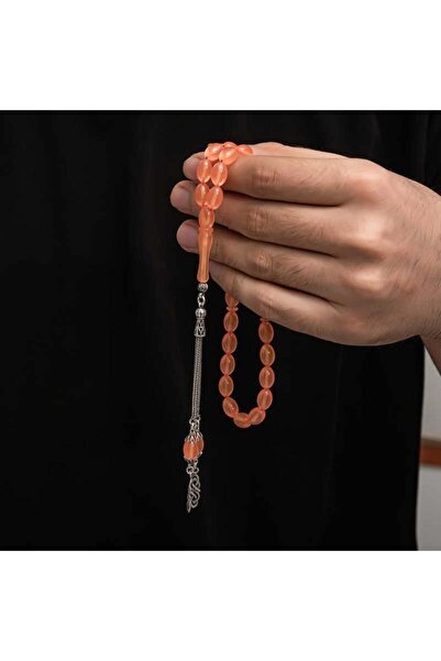 Inure Jewelry Ασημένια φούντα που σφίγγει κεχριμπαρένιο ροζάριο