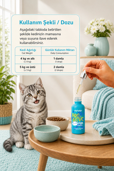 Metapet Kediler için Probiyotik Sıvı Enzim Damla, Bağışıklık Vitamini, Sindirim Sistemi Güçlendirici