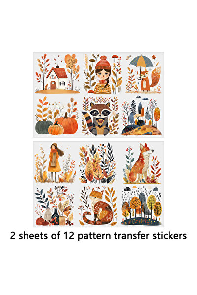 Choice1 Light Grey 2pcs Fall Pumpkin Folk Art Nordic DIY UV DTF Rub On Transf...
