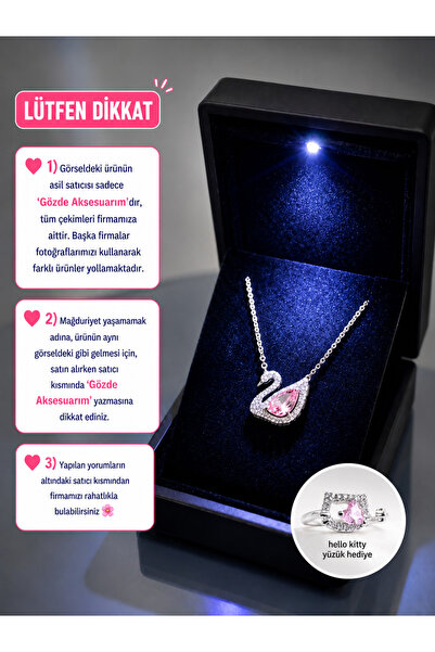 shop IŞIKLI KUTUDA PEMBE TAŞLI GÜMÜŞ KUĞU KOLYE ÇELİK