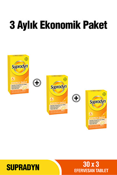 Supradyn 3 Aylık Paket: Daily Energy 3x30 Efervesan l Zeytin Polifenolü, Gins...