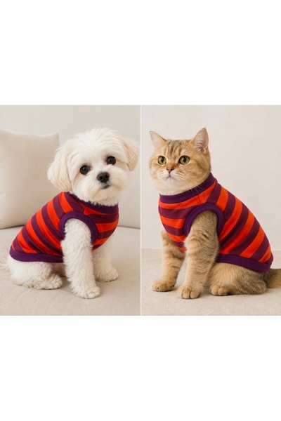 atelyu Cat Dog Outfit Purple Striped Tshirt Tank Top