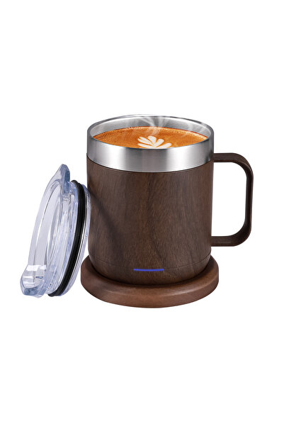 Choice 350ml Wood grain color Self-Heating Coffee Mug Smart USB Warmer with 5...